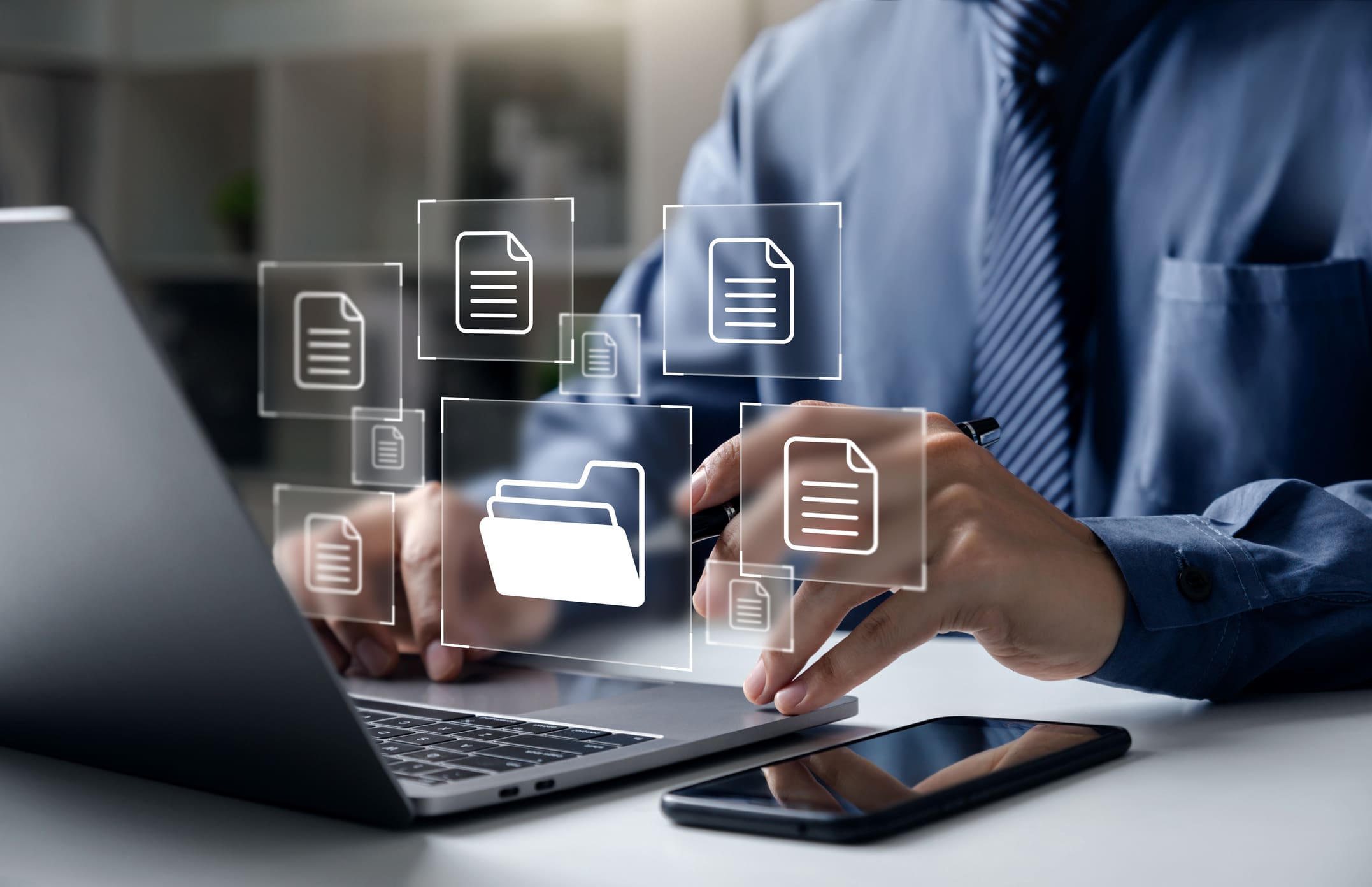 Businessman pointing folder and document